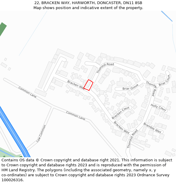 22, BRACKEN WAY, HARWORTH, DONCASTER, DN11 8SB: Location map and indicative extent of plot