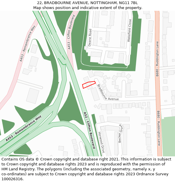 22, BRADBOURNE AVENUE, NOTTINGHAM, NG11 7BL: Location map and indicative extent of plot