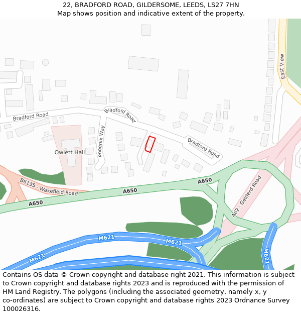 22, BRADFORD ROAD, GILDERSOME, LEEDS, LS27 7HN: Location map and indicative extent of plot