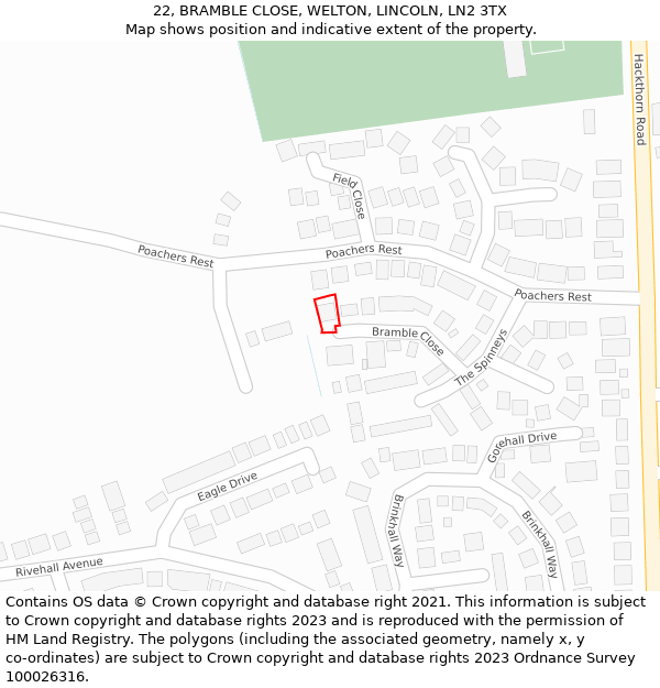 22, BRAMBLE CLOSE, WELTON, LINCOLN, LN2 3TX: Location map and indicative extent of plot