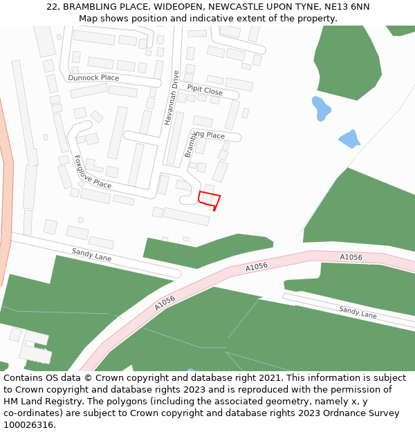 22, BRAMBLING PLACE, WIDEOPEN, NEWCASTLE UPON TYNE, NE13 6NN: Location map and indicative extent of plot