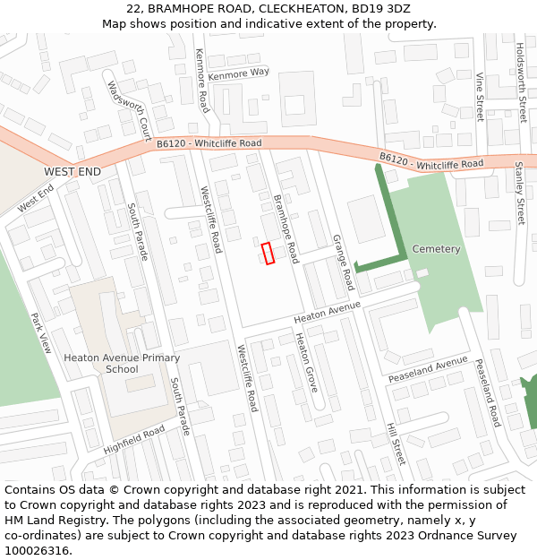 22, BRAMHOPE ROAD, CLECKHEATON, BD19 3DZ: Location map and indicative extent of plot