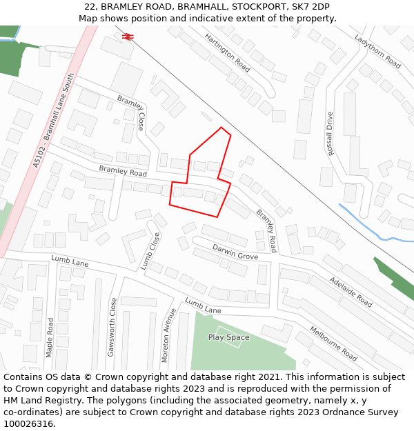 22, BRAMLEY ROAD, BRAMHALL, STOCKPORT, SK7 2DP: Location map and indicative extent of plot