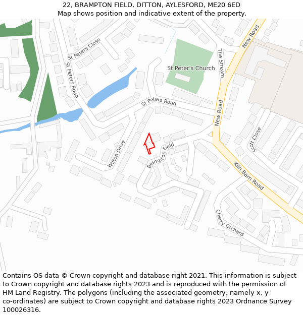 22, BRAMPTON FIELD, DITTON, AYLESFORD, ME20 6ED: Location map and indicative extent of plot