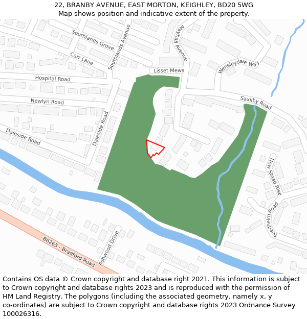 22, BRANBY AVENUE, EAST MORTON, KEIGHLEY, BD20 5WG: Location map and indicative extent of plot