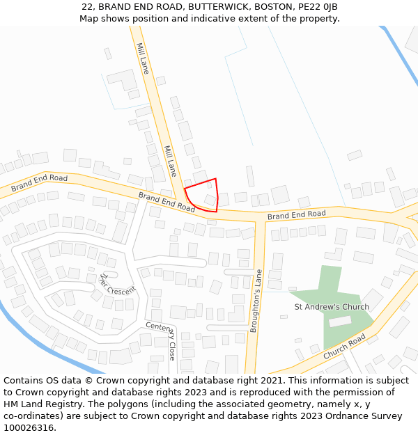 22, BRAND END ROAD, BUTTERWICK, BOSTON, PE22 0JB: Location map and indicative extent of plot