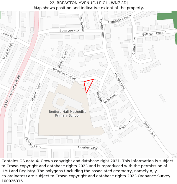 22, BREASTON AVENUE, LEIGH, WN7 3DJ: Location map and indicative extent of plot