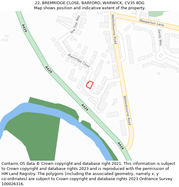 22, BREMRIDGE CLOSE, BARFORD, WARWICK, CV35 8DG: Location map and indicative extent of plot