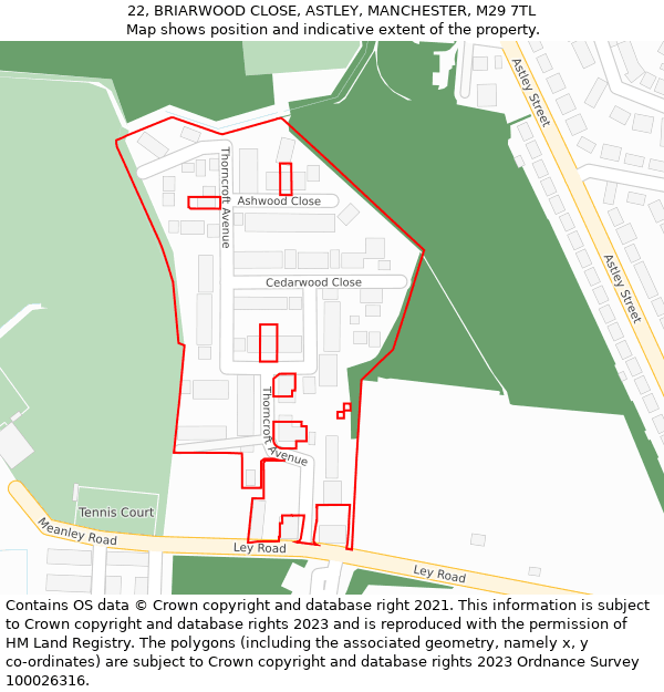 22, BRIARWOOD CLOSE, ASTLEY, MANCHESTER, M29 7TL: Location map and indicative extent of plot