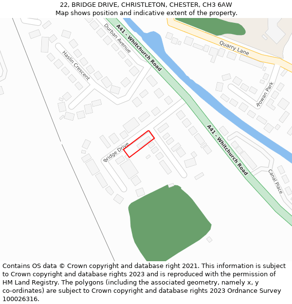 22, BRIDGE DRIVE, CHRISTLETON, CHESTER, CH3 6AW: Location map and indicative extent of plot