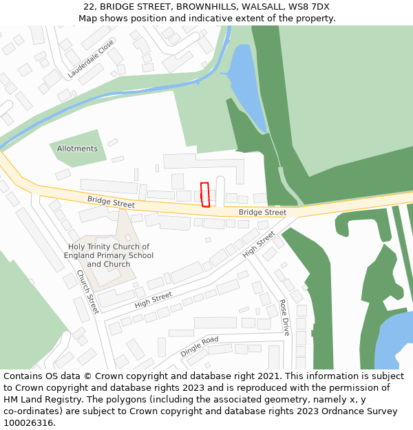 22, BRIDGE STREET, BROWNHILLS, WALSALL, WS8 7DX: Location map and indicative extent of plot