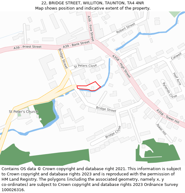22, BRIDGE STREET, WILLITON, TAUNTON, TA4 4NR: Location map and indicative extent of plot