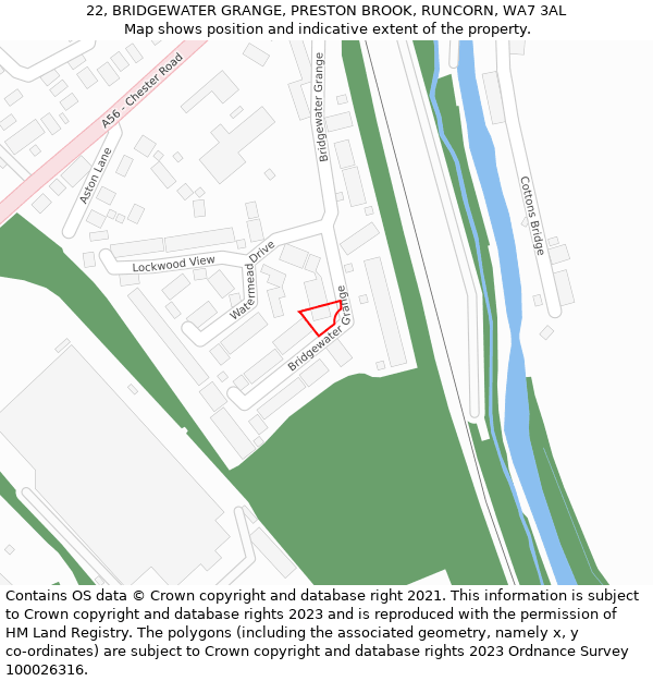 22, BRIDGEWATER GRANGE, PRESTON BROOK, RUNCORN, WA7 3AL: Location map and indicative extent of plot