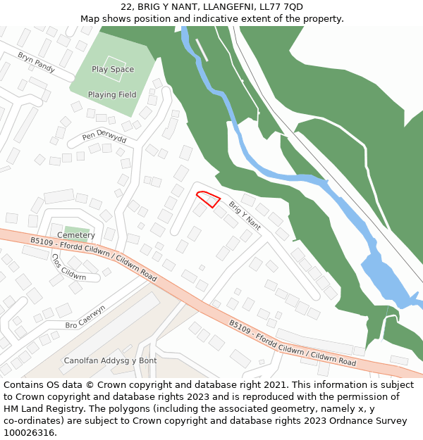 22, BRIG Y NANT, LLANGEFNI, LL77 7QD: Location map and indicative extent of plot