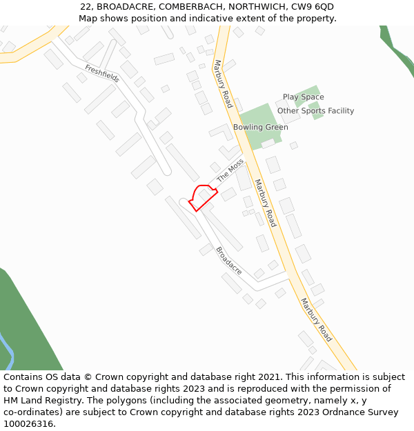 22, BROADACRE, COMBERBACH, NORTHWICH, CW9 6QD: Location map and indicative extent of plot