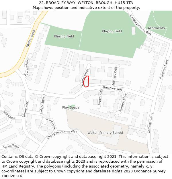 22, BROADLEY WAY, WELTON, BROUGH, HU15 1TA: Location map and indicative extent of plot