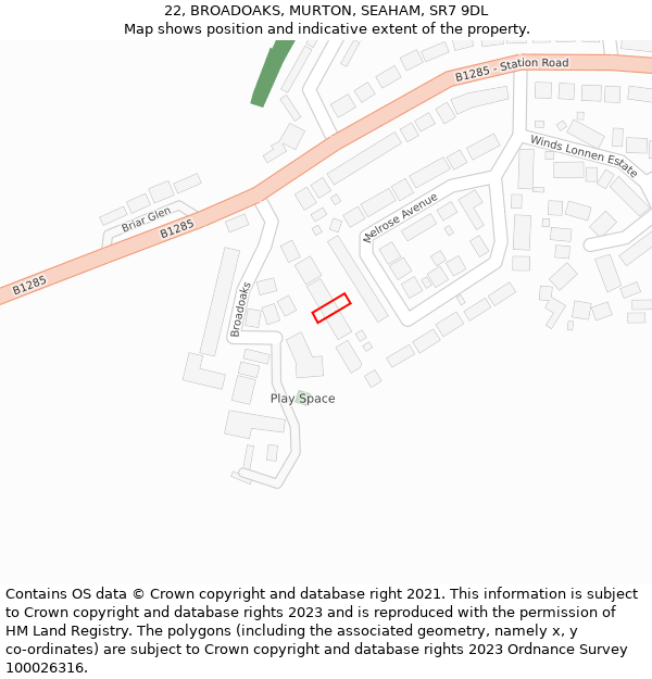 22, BROADOAKS, MURTON, SEAHAM, SR7 9DL: Location map and indicative extent of plot