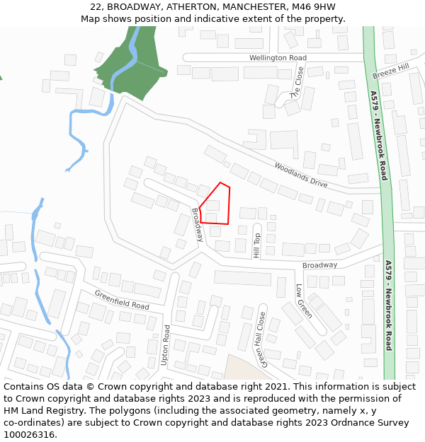 22, BROADWAY, ATHERTON, MANCHESTER, M46 9HW: Location map and indicative extent of plot