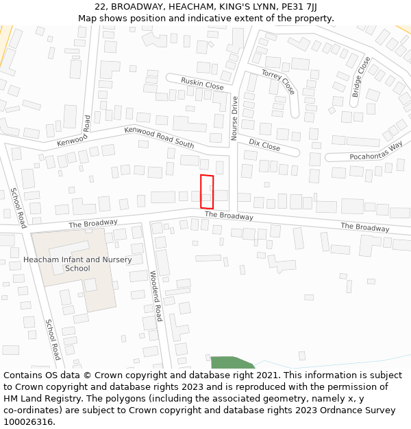 22, BROADWAY, HEACHAM, KING'S LYNN, PE31 7JJ: Location map and indicative extent of plot