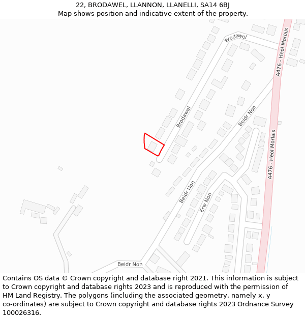 22, BRODAWEL, LLANNON, LLANELLI, SA14 6BJ: Location map and indicative extent of plot