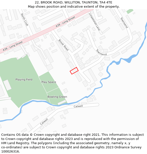 22, BROOK ROAD, WILLITON, TAUNTON, TA4 4TE: Location map and indicative extent of plot