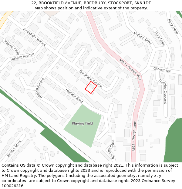 22, BROOKFIELD AVENUE, BREDBURY, STOCKPORT, SK6 1DF: Location map and indicative extent of plot