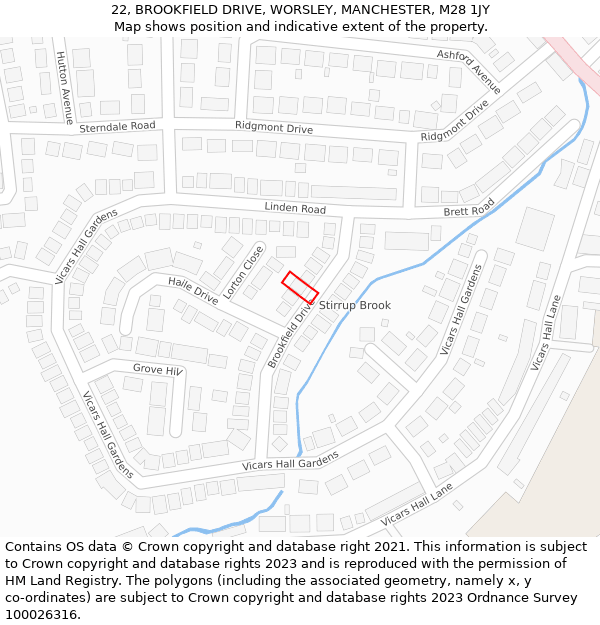 22, BROOKFIELD DRIVE, WORSLEY, MANCHESTER, M28 1JY: Location map and indicative extent of plot