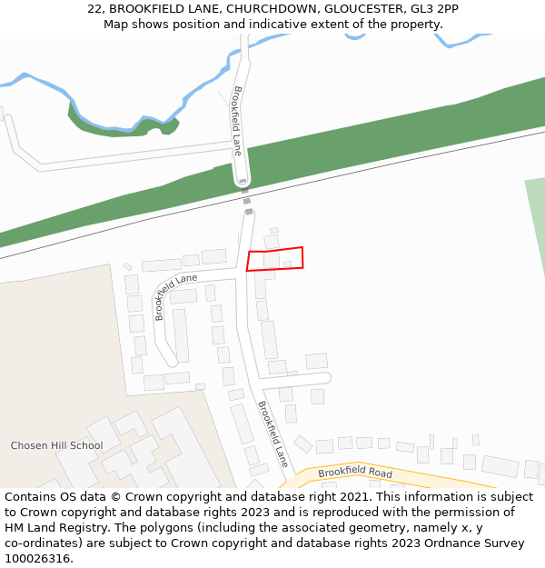 22, BROOKFIELD LANE, CHURCHDOWN, GLOUCESTER, GL3 2PP: Location map and indicative extent of plot