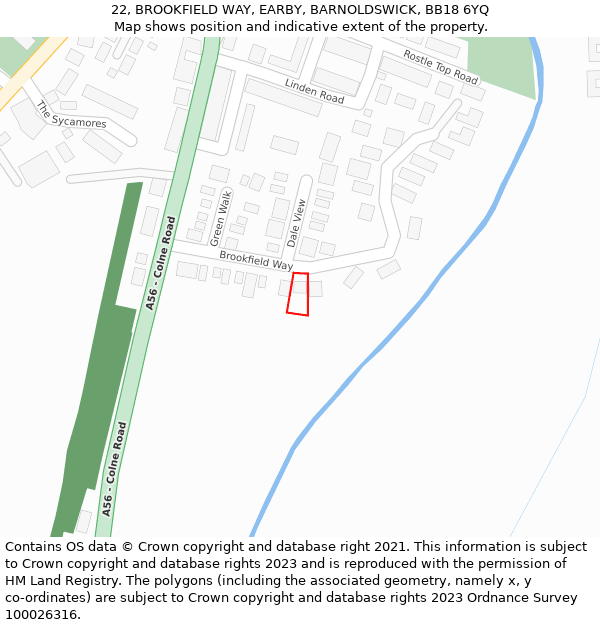 22, BROOKFIELD WAY, EARBY, BARNOLDSWICK, BB18 6YQ: Location map and indicative extent of plot