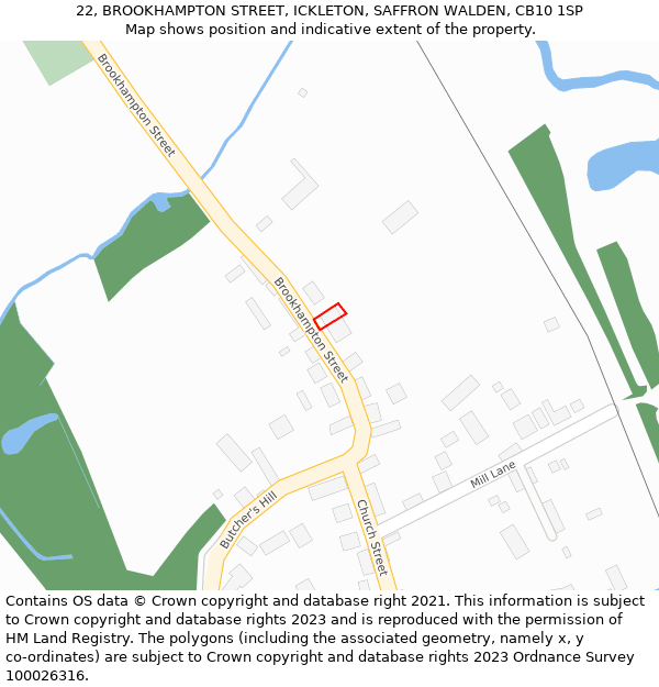 22, BROOKHAMPTON STREET, ICKLETON, SAFFRON WALDEN, CB10 1SP: Location map and indicative extent of plot