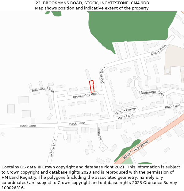 22, BROOKMANS ROAD, STOCK, INGATESTONE, CM4 9DB: Location map and indicative extent of plot