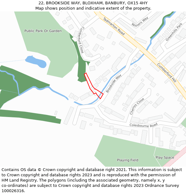 22, BROOKSIDE WAY, BLOXHAM, BANBURY, OX15 4HY: Location map and indicative extent of plot