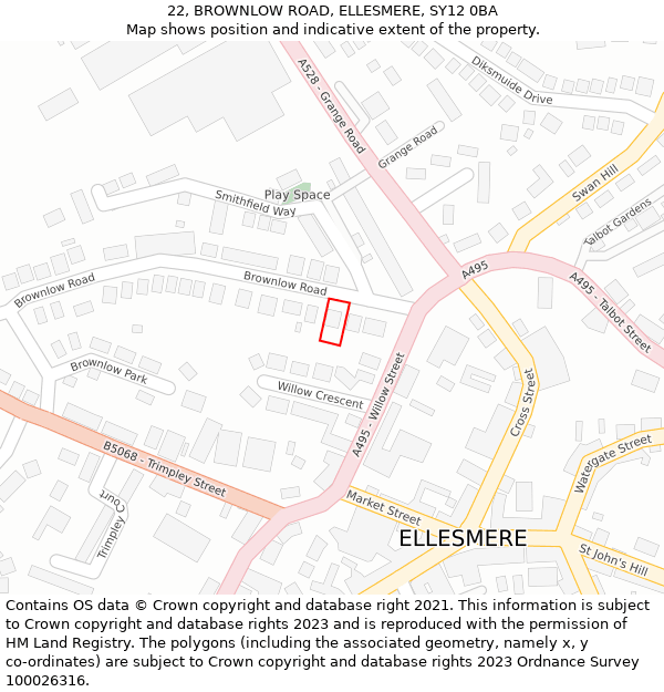 22, BROWNLOW ROAD, ELLESMERE, SY12 0BA: Location map and indicative extent of plot