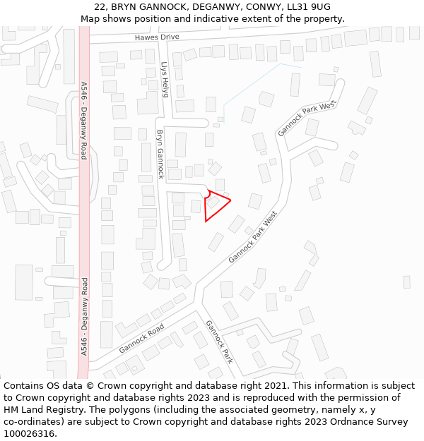 22, BRYN GANNOCK, DEGANWY, CONWY, LL31 9UG: Location map and indicative extent of plot