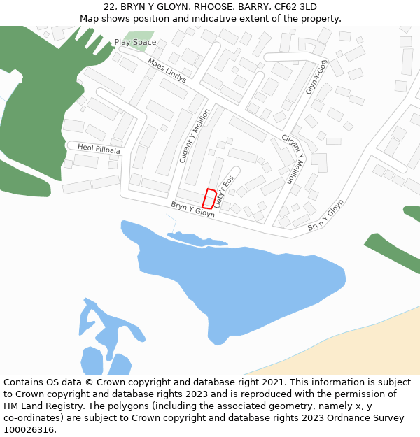 22, BRYN Y GLOYN, RHOOSE, BARRY, CF62 3LD: Location map and indicative extent of plot