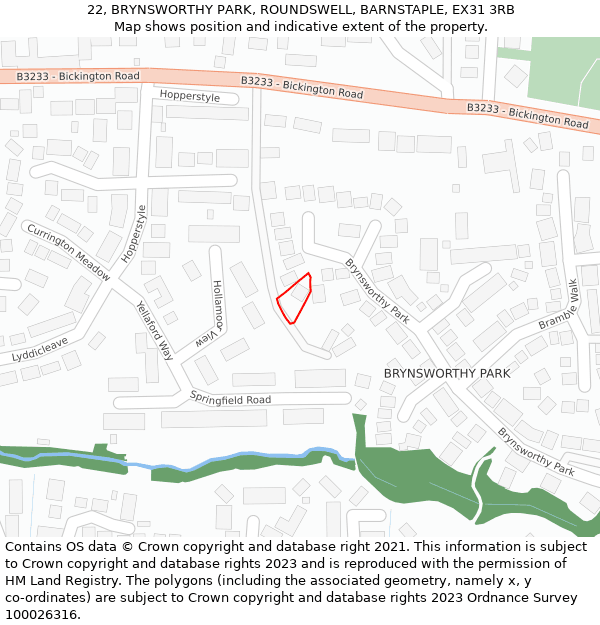 22, BRYNSWORTHY PARK, ROUNDSWELL, BARNSTAPLE, EX31 3RB: Location map and indicative extent of plot
