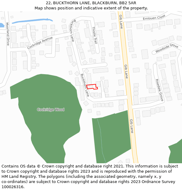 22, BUCKTHORN LANE, BLACKBURN, BB2 5AR: Location map and indicative extent of plot