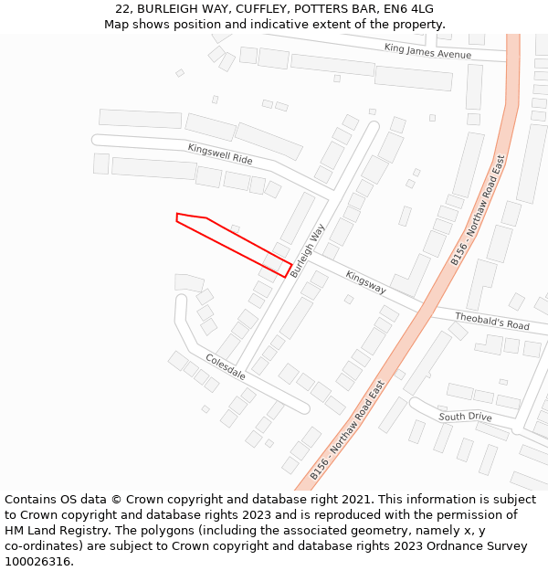 22, BURLEIGH WAY, CUFFLEY, POTTERS BAR, EN6 4LG: Location map and indicative extent of plot