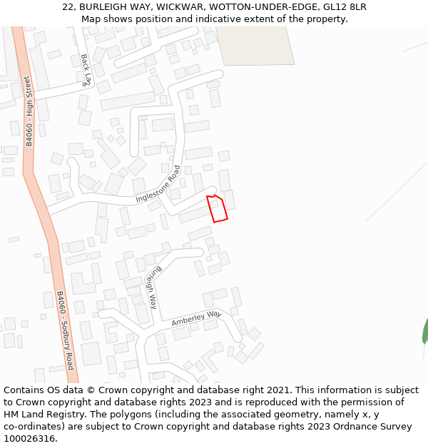 22, BURLEIGH WAY, WICKWAR, WOTTON-UNDER-EDGE, GL12 8LR: Location map and indicative extent of plot