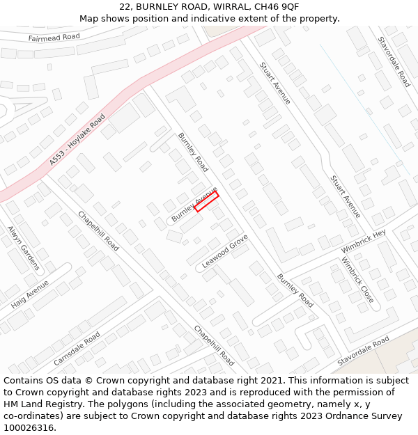 22, BURNLEY ROAD, WIRRAL, CH46 9QF: Location map and indicative extent of plot