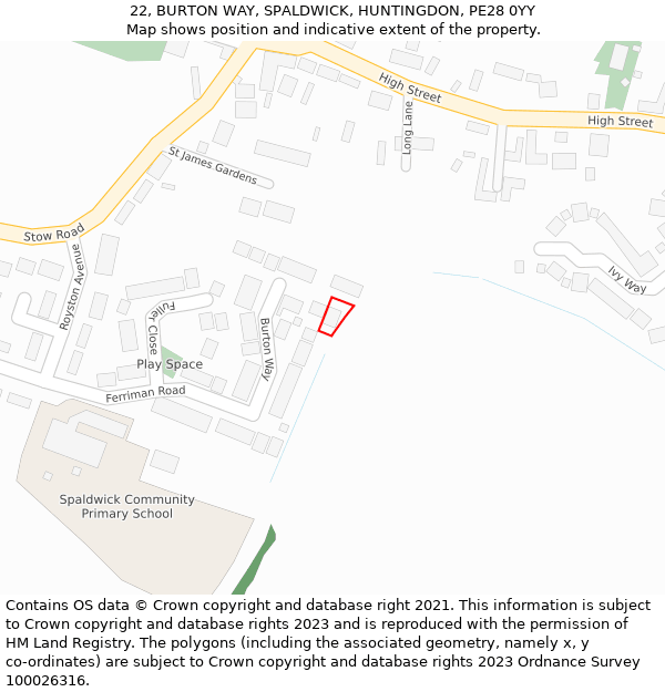 22, BURTON WAY, SPALDWICK, HUNTINGDON, PE28 0YY: Location map and indicative extent of plot