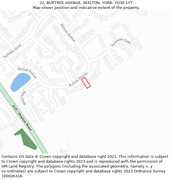 22, BURTREE AVENUE, SKELTON, YORK, YO30 1YT: Location map and indicative extent of plot