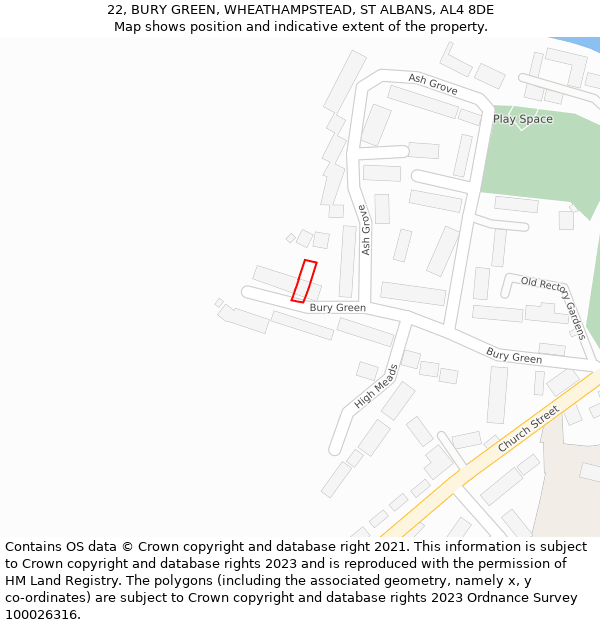 22, BURY GREEN, WHEATHAMPSTEAD, ST ALBANS, AL4 8DE: Location map and indicative extent of plot