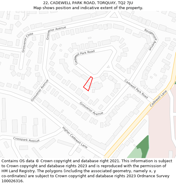 22, CADEWELL PARK ROAD, TORQUAY, TQ2 7JU: Location map and indicative extent of plot