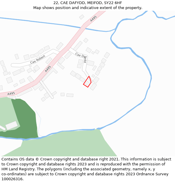 22, CAE DAFYDD, MEIFOD, SY22 6HF: Location map and indicative extent of plot