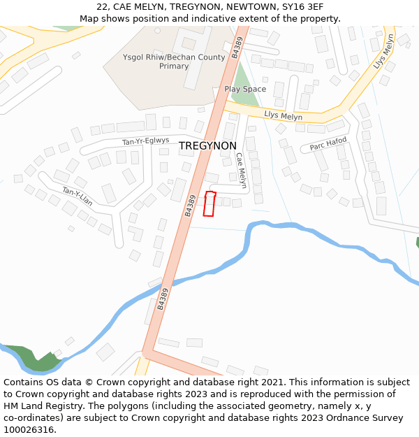 22, CAE MELYN, TREGYNON, NEWTOWN, SY16 3EF: Location map and indicative extent of plot