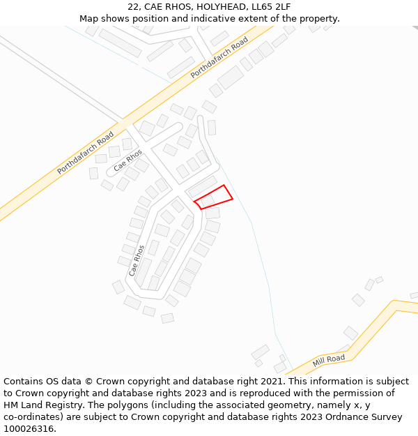22, CAE RHOS, HOLYHEAD, LL65 2LF: Location map and indicative extent of plot