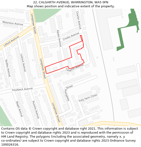 22, CALGARTH AVENUE, WARRINGTON, WA5 0FN: Location map and indicative extent of plot