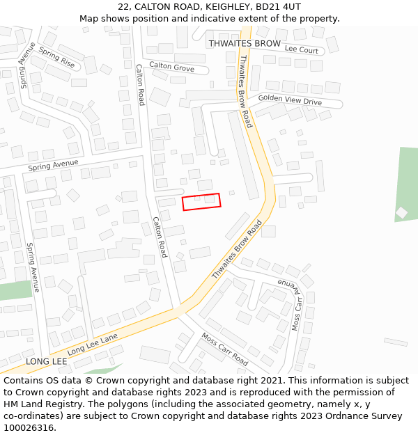 22, CALTON ROAD, KEIGHLEY, BD21 4UT: Location map and indicative extent of plot