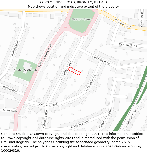 22, CAMBRIDGE ROAD, BROMLEY, BR1 4EA: Location map and indicative extent of plot